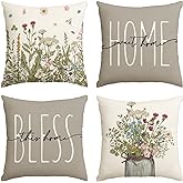 AVOIN colorlife Fall Wildflowers Home Sweet Home Throw Pillow Covers, 16x16 Inch Seasonal Decorations for Set of 4
