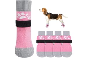 SCENEREAL Anti Slip Dog Sock to Prevent Licking Paws for Hardwood Floors, Boots & Paw Protector Shoes for Hot/Cold Pavement with Grippers, Double Sides Grips for Small Medium Large Senior Dogs, S