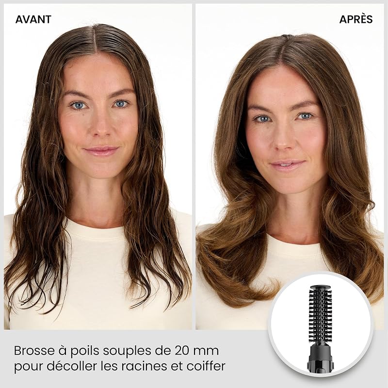 Brosse soufflante Perfect Finish - 3 accessoires pour lisser, créer du volume et mettre en forme - 2 réglages de chaleur +Bouton Air Froid - Technologie ionique anti- frisottis - AS126E