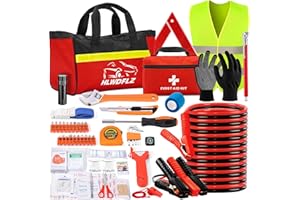 HLWDFLZ Car Roadside Safety Kit - 129pcs Black Red Winter Emergency Road Side Assistance Kits Auto Essential Kit for Men, Women, Teen