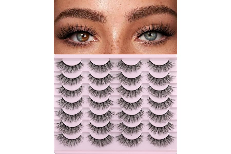 False Eyelashes 14mm Faux 3D Mink Lashes Natural Look Cat Eye Wispy Lashes Pack by Kiromiro, 14 Pairs