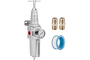 NANPU 1/2" NPT High Pressure Air Filter/Regulator Combo, T-Handle, Semi-Auto Drain, 0-300 Gauge, Metal Bowl