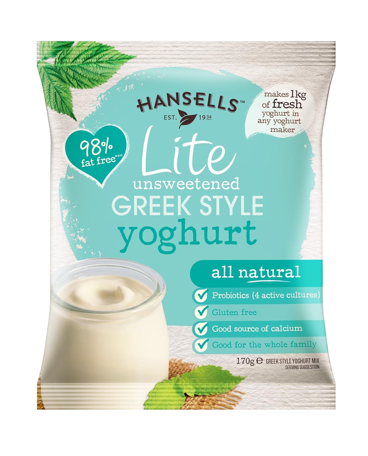 12 Sachets Hansells Lite Unsweetened Greek Style Yoghurt Amazon.co.uk