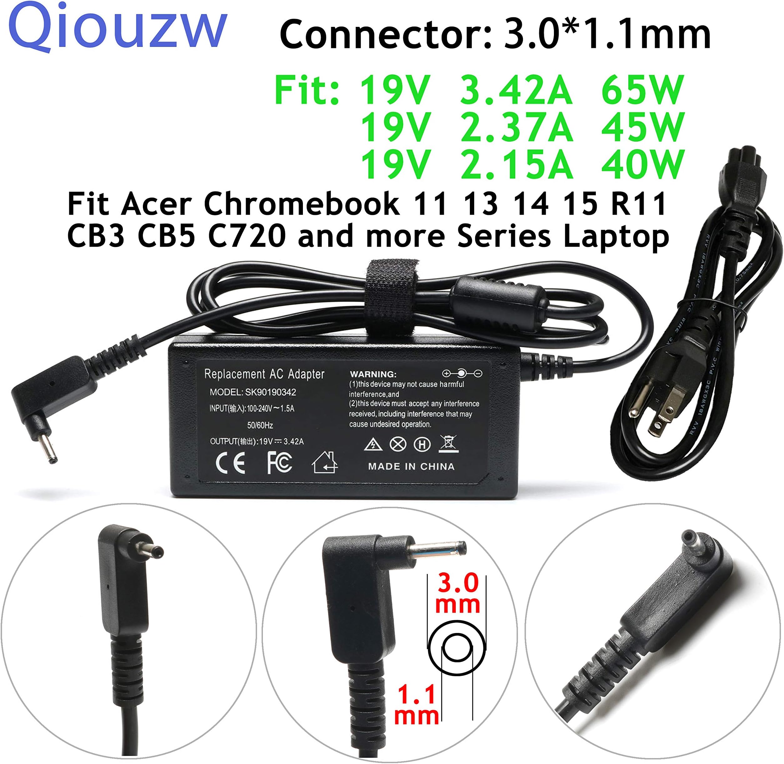 65W/45W/40W Adapter Charger for Acer Chromebook 15 14 13 11 C720 C738T C810,Aspire S5-371 S5-391 S7-191 S7-391 S7-392 S7-393 P3-131 P3-171 R5-471T R5-571TG R7-371T R7-372T V3-331 V3-371 V3-372 V3-372T