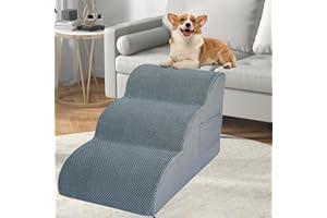 YUKFONA Dog Stairs for High Beds, 3-Step Dog Stairs & Steps 15.8" H for Small Dogs Cats pet to get on 16-20 inches Tall Couch/Chair/beds. 3 Tiers Pet Doggy Ramp Ladder with Non-Slip Bottom for Indoor Stairs