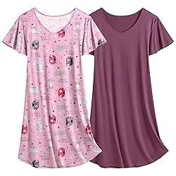 Ekouaer 2 Pack Nightgowns for Women Flare Short