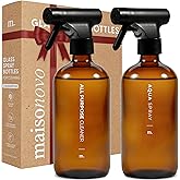 MAISONOVO Glass Spray Bottle | 16.9 fl oz Amber x 2 with 16 Labels