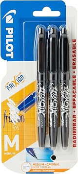 Pilot Frixion 0.7mm Erasable Rollerball Pen Black Pack of 3