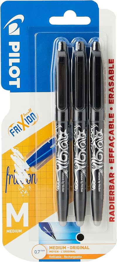 Pilot Frixion 0.7mm Erasable Rollerball Pen Black Pack of 3