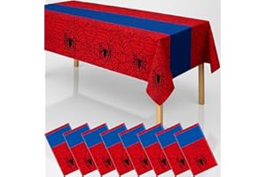 byojia 8Pcs 2in1 Spider Birthday Party Decorations Tablecloth, 54" x 108" Super Hero Table Cloth Disposable Rectangle Plastic Table Cover for Kids Baby Shower Wedding Party Supplies