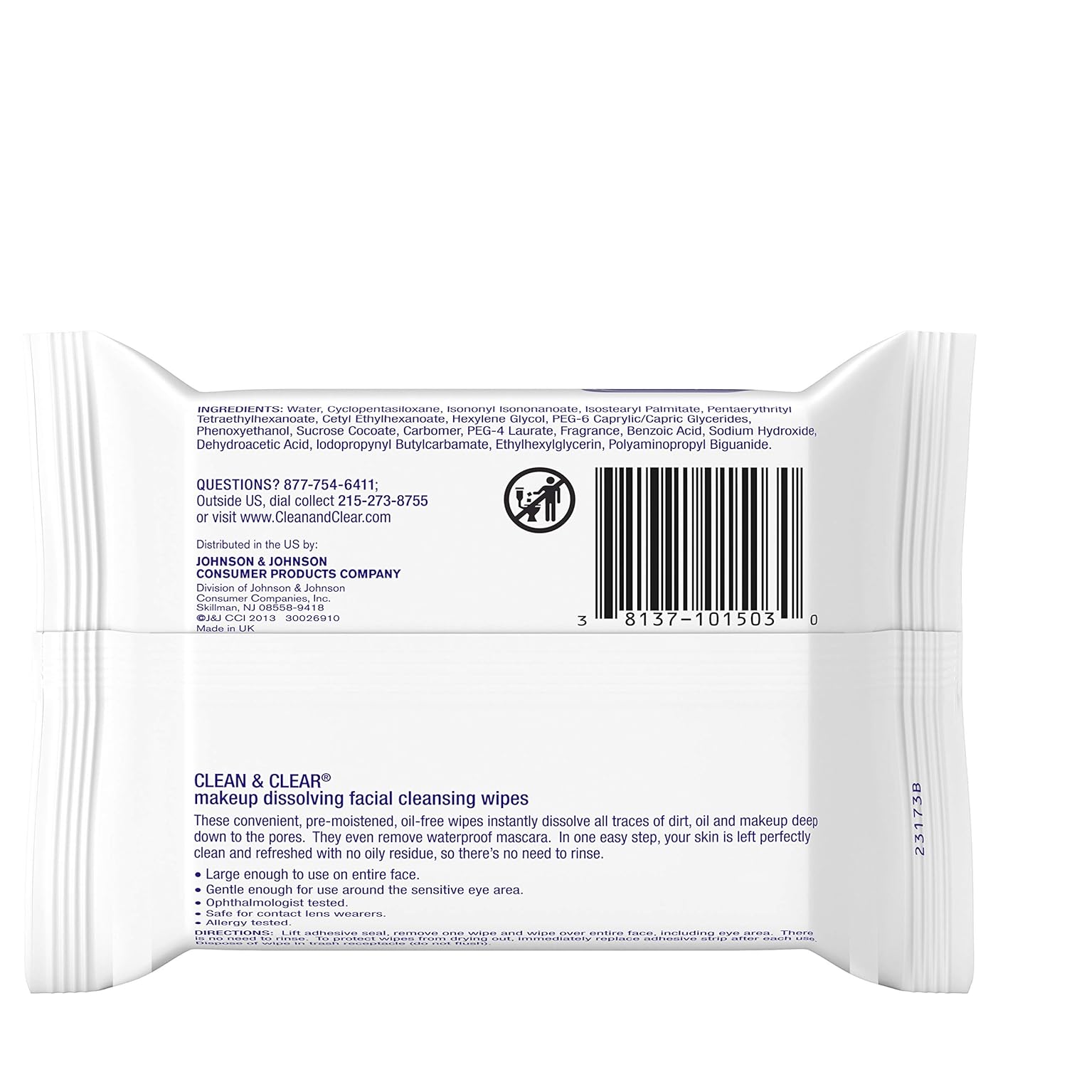 Clean & Clear Oil-Free Makeup Dissolving Facial Cleansing Wipes to Remove Dirt, Oil, Makeup & Waterproof Mascara, 25 ct.: Beauty
