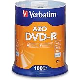Verbatim DVD-R 4.7GB 16X Recordable Discs with AZO Dye, 100 Pack