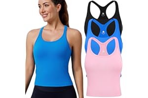 Evercute Women's 1/2/3 Pack Ribbed Workout Tank Tops with Built in Bra Racerback Seamless Crop Tank Tops Camisole Sport Tanks