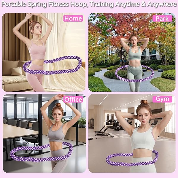 LERPIO 3.4/4.1/5 LBS SOFT SPRING WEIGHTED HOOP FOR ADULTS, QUIET & PINCH-PROOF DESIGN, PORTABLE FITNESS INFINITY HOOP WITH BODY TAPE MEASURE, EXERCISE HOOP FOR CORE WORKOUT (PURPLE, 4.1LBS)