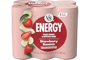 V8 +ENERGY Strawberry Banana Energy Drink, Made with Real Vegetable and Fruit Juices, 8 FL OZ Can (Pack of 6)