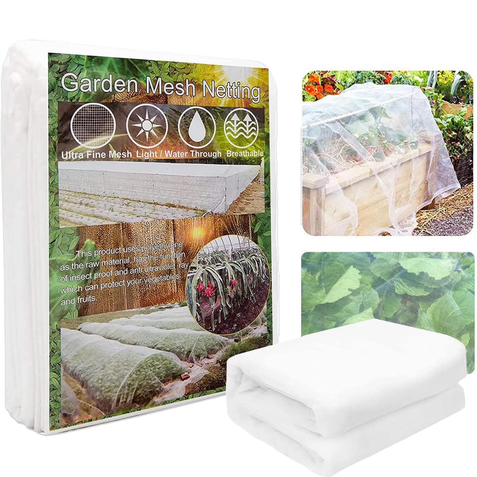 LSRVNM Garden Netting, Garden Insect Netting Fine Mesh, 3 x 6m Vegetable Protection Net, Insect Bird Barrier Netting to Protect Crops, Plants, Garden, Flowers, Fruits, Vegetables (60 Mesh)