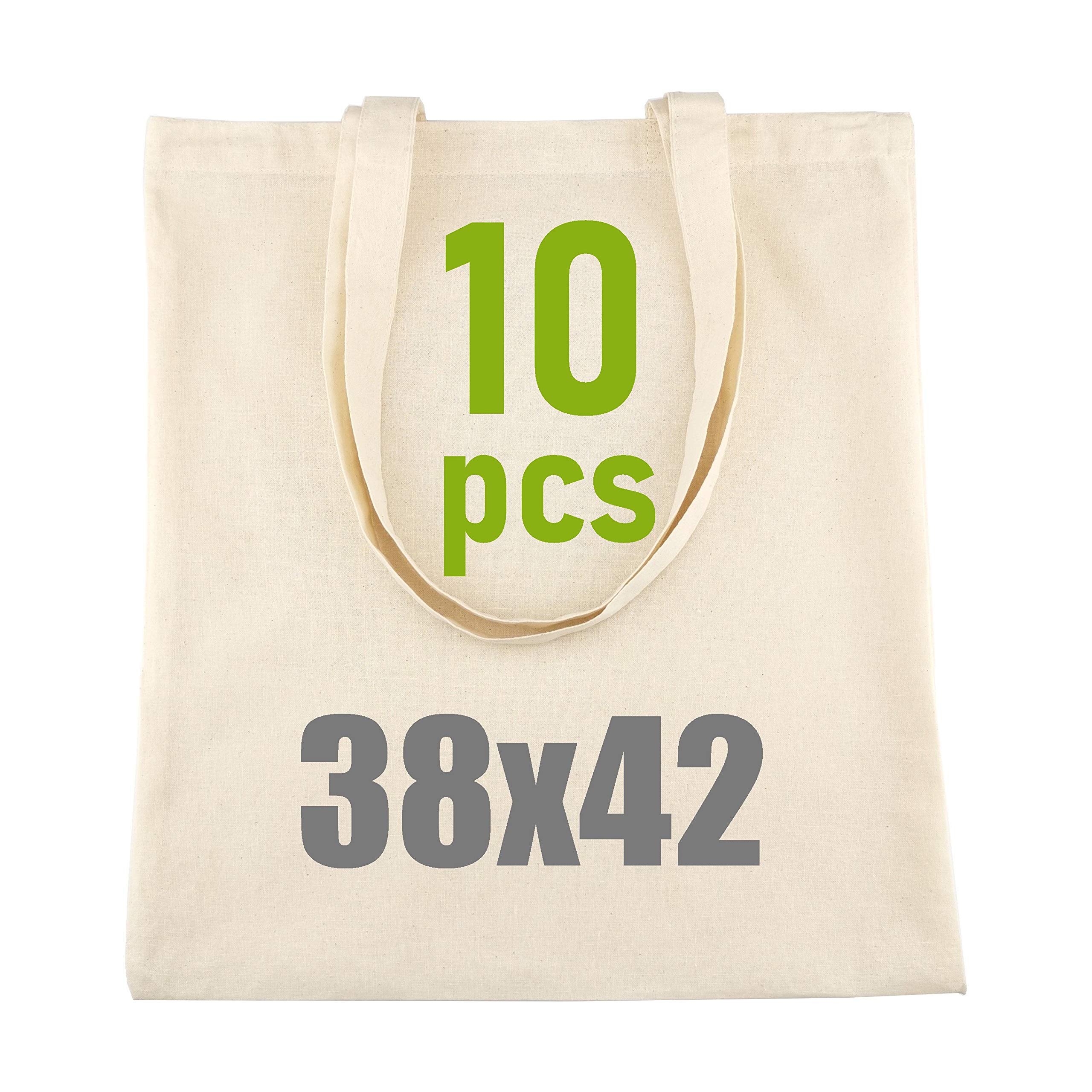 IDEA HOME Cotton Tote Bag - Personalisation Possible - Embroidery or Painting - Reusable Shopping Bags 38x42cm 144g/m2 - Canvas Bag with Two Long Handles, Pack of 10