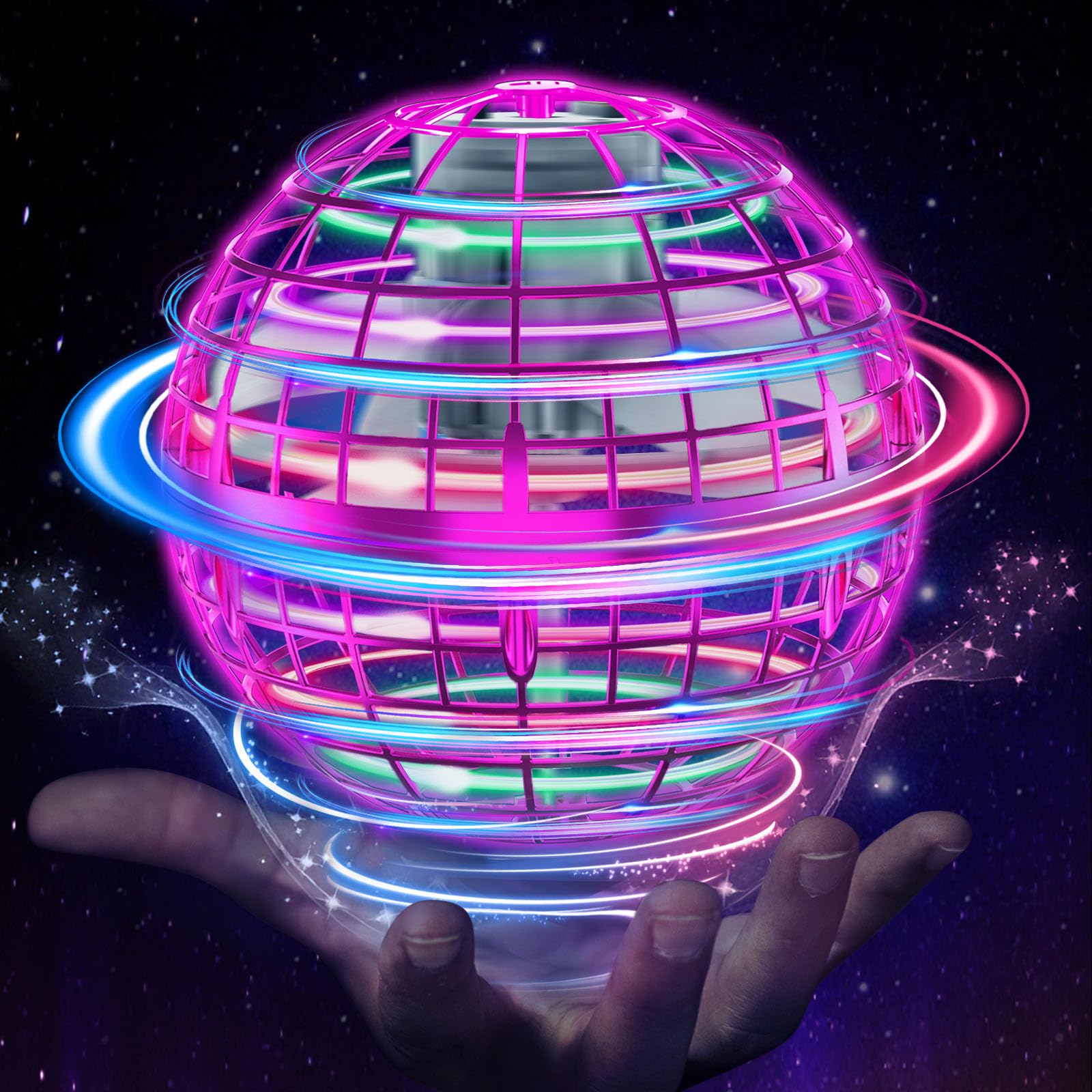 ETPlanet Flying Orb Ball Toys 2026, Hover Ball Pro Flying Spinner Toy, Globe Orbi Magic UFO Smart Boomerang Hand Controlled Mini Drone RGB Cool Stuff for 6 7 8 9 10 11 12 Kids Boys Girls (Pink)