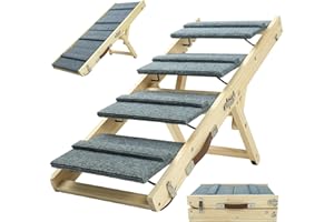 TNELTUEB Dog Ramp, 2-in-1 Dog Stairs for Small Dogs, 32.6" Long, Adjustable 8.5"-18" Pet Ramp with Non-Slip Traction Mat, Folding Portable Wooden Dog Steps for Bed, Couch, Car, Rated for 30 LBS (Grey)