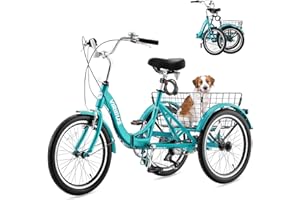 VIRIBUS Folding Tricycle for Adults, 20 inch Foldable Adult Tricycle 1 or 7 Speed Speed with Basket, Folding 3 Wheel Bikes fo