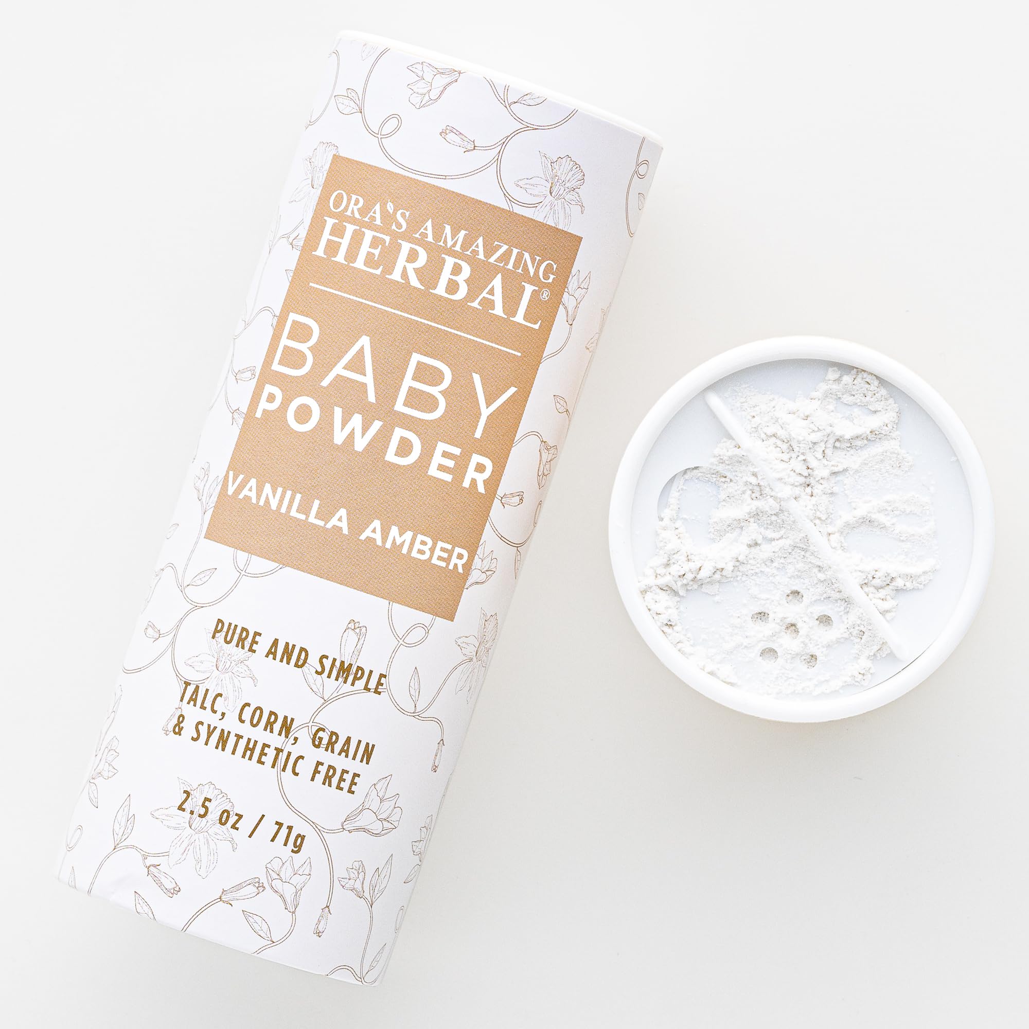 Baby Powder Talc-Free, Real Vanilla Amber Natural Scent, Cornstarch Free Arrowroot and Clay Based Powder, 2.5 oz