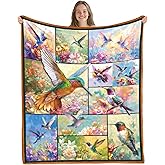 Wazzio Hummingbird Gifts for Bird Lovers, Ideal Hummingbird Blanket Gifts for Women Friends Mom Daughter, Hummingbirds Gift for Christmas, Bird Flower Blanket for Couch Bed Outdoor, 50"x60"