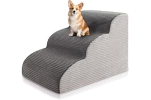 CEEKLIYBEAR 15.7”H Curved Dog Stairs Ramp for Beds Couches, Pet Steps with Durable Non-Slip Washble Fabric Cover, Pet Stairs for Bed Climbing, Dog Steps for Small Dogs and Cats, 3-Tiers（23.4" D x 15.7" W）