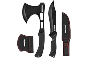 WORKPRO Hunting Knife and Hatchet Axe Combo Set - Full Tang Fixed Blade Tactical Knife and Camping Axe - Survival Knife and Camping Hatchet with Sheathes - Tactical Knife and Survival Axe for Men