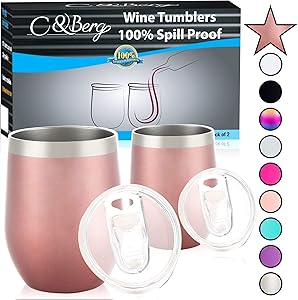 12 oz 2 Rose Gold Stainless Steel Wine Tumbler - Double Wall Vacuum Insulated Unbreakable Thermos w/Spill-proof Lid - For Wine Beer Coffee Cocktail - Travel-Friendly Mug - Birthday Gift Yeti Cup
