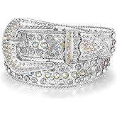 JASGOOD Women Men Rhinestones Belt,Bling Western Cowgirl Cowboy Studded Leather Belt Diamond Waist Belt for Jeans Pants