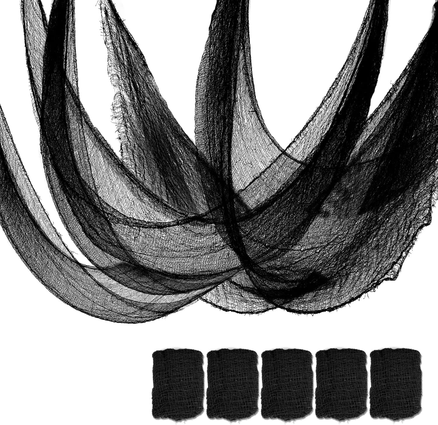 Window Treatments - Qtisky Set of 5 Halloween Creepy Cloth Decoration, Black Scary Halloween Gauze Cloth(72 x 30 in), Spooky Cloth Tapestry for Halloween Party Supplies Decorations Outdoor Yard Home Wall Decor