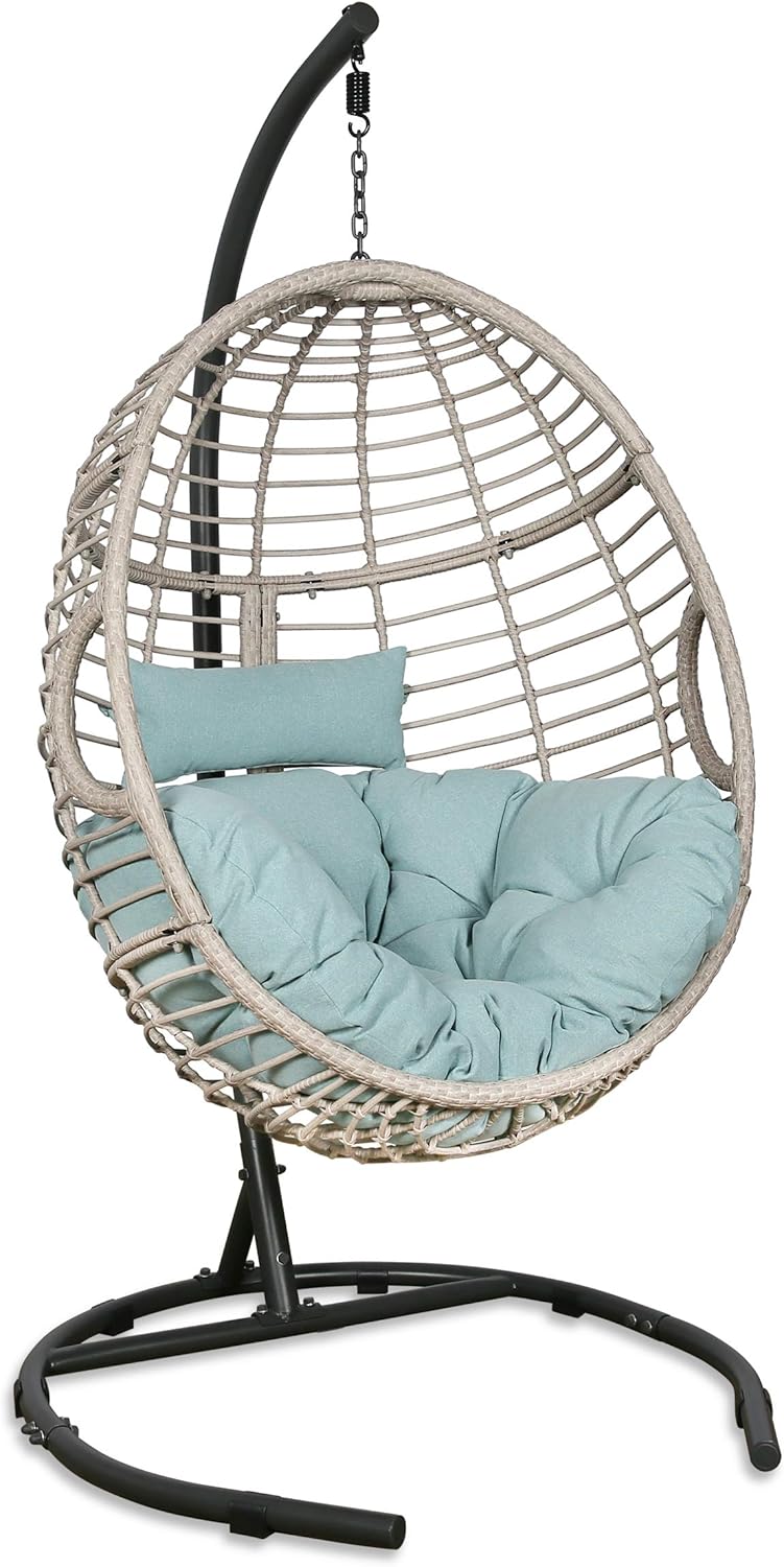 hanging egg chair in living room in 2 1 2 men show on Amazon Com Patio Tree Outdoor Wicker Basket Swing Chair Hanging Tear Drop Egg Chair With Cushion And Stand Blue Kitchen Dining
