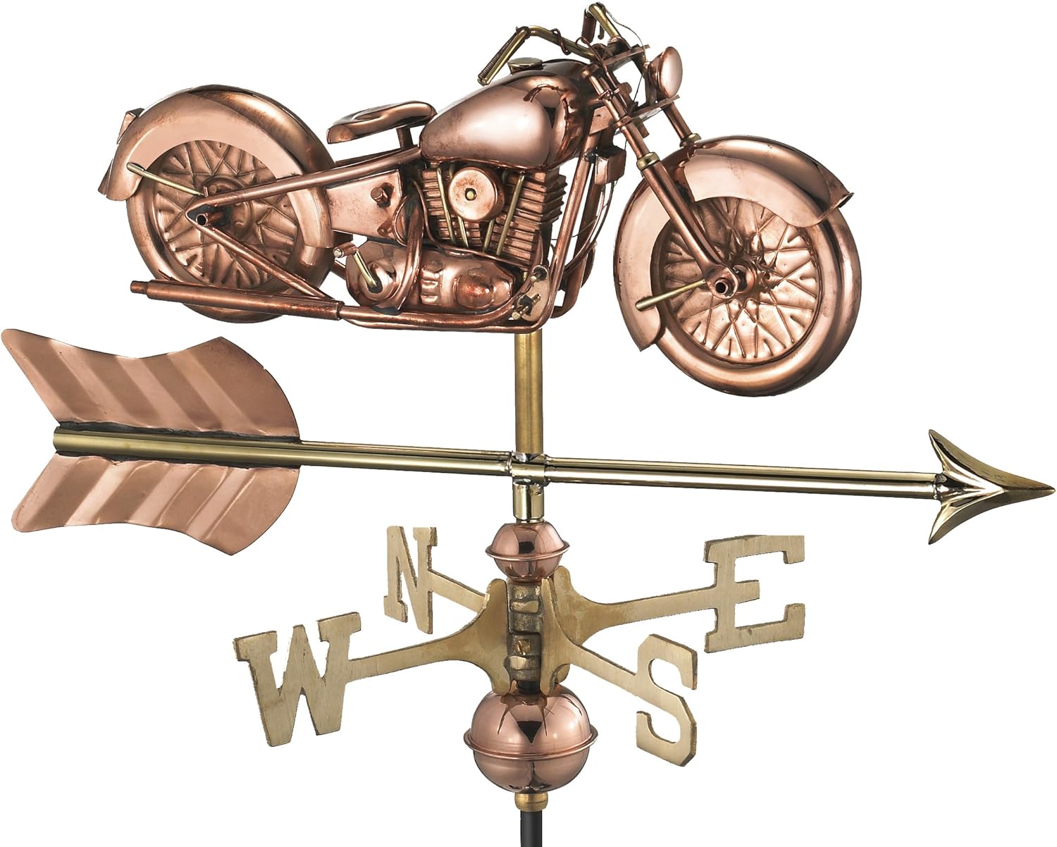 Weathervanes - Good Directions Motorcycle with Arrow Garden Weathervane, With Roof Mount
