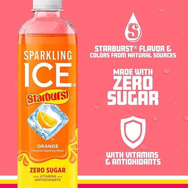SPARKLING ICE STARBURST ORANGE, ZERO SUGAR FLAVORED SPARKLING WATER, WITH VITAMINS AND ANTIOXIDANTS, LOW CALORIE BEVERAGE, 17 FL OZ BOTTLES (PACK OF 12).