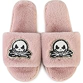 HIPRETTYUS Women Comfy House Slippers, Girl Furry Cozy Warm Halloween Pumpkin Slippers, Open Toe Soft Flat Skull Goth Ghost Skeleton Spooky Slide Sandals Shoes Indoor Outdoor