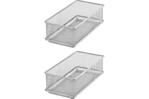 YBM HOME Silver Mesh Drawer Cabinet and or Shelf Organizer Bins, School Supply Holder Office Desktop Organizer Basket (2, 3x6x2 Inch)