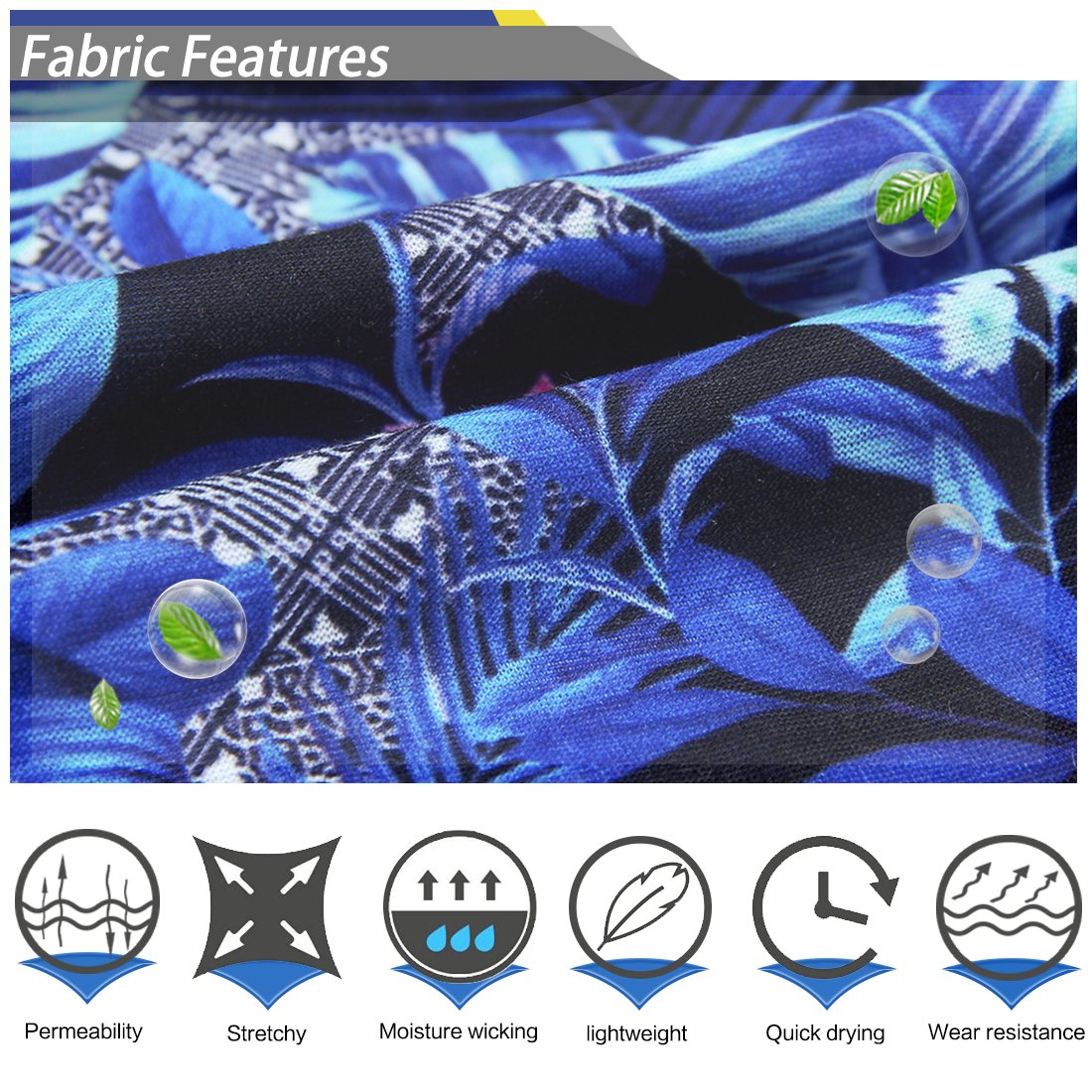 TUONROAD 3D Printed Floral Blue Leaves Pink Flowers Magic Headband Sweatband Custom SPF Scarf Tube Snood Face Bandana Multifunctional Headwear for Snowboarding Skiing Snowmobile Riding Yard working