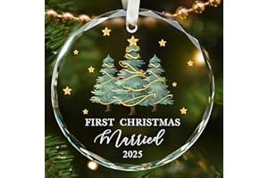 KATLADIZ First Christmas Married Ornament 2025 - Wedding Gifts - Wedding Gifts for Couples 2025 - Married Couple Gift for Bride, Newlyweds - Bride Bridal Shower Gift - Glass 1st Xmas Ornament