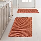 MIULEE Orange Set of 2 Waffle Bathroom Rugs, Boho Bath Rugs Non Slip Washable, Super Absorbent Bath Mats, Ultra Soft Rubber Backed Shower Mats for Bathroom Floor, Tub and Shower, 17x24 Inch