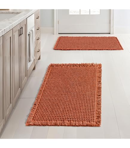 FLOLEOPA Juego De Alfombras Tapete Antideslizante De Baño De Felpilla Rosa Coral, Extra Suaves Y Absorbentes, Lavables A Máquina, Secar En Seco (32 X 20 Pulgadas Más 17 X 24 Pulgadas