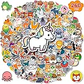 WOHOHOHO 260Pcs Cute Water Bottles Stickers, Waterproof Vinyl Cute Animal Stickers Laptop Decals, Dog Cat Dinosaur Funny Stic