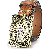 Eohak Mens-Western-Cowboy-Belt - Longhorn-Bull-Pattern-Buckle-Belt Floral-Engraved-Buckle-Belt Fit 25" to 38" Waist