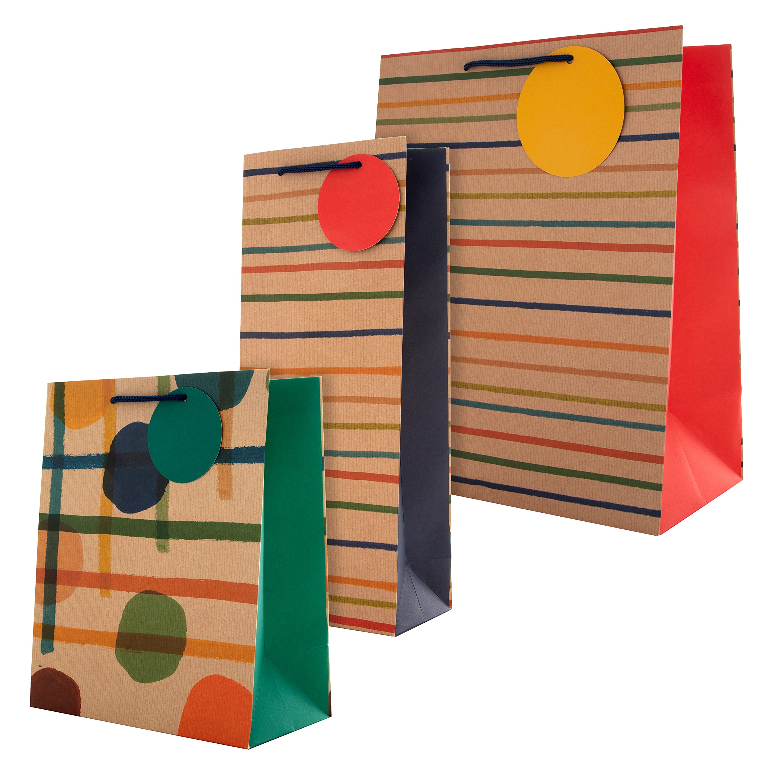 Hallmark Multi Occasion Gift and Bottle Bags Bundle - 1 Large and 1 Medium Gift Bag, with 1 Bottle Bag in 3 Contemporary Patterned Designs