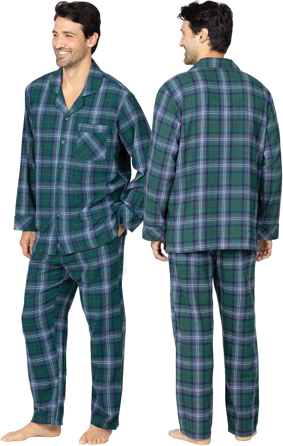 PajamaGram Mens Flannel Pajamas Sets Cotton Pajamas for Men Button Top