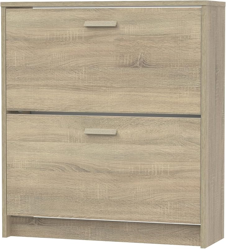 | Zapatero Recibidor Mueble Auxiliar Estrecho 2 Puertas para Entrada Roble Cambrian, 12 Pares de Zapatos, 82x74x25cm, Colección Tibet — foto 4 de 8