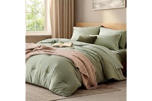 WRENSONGE Queen Comforter Set - 7 Pieces Sage Green Soft Bed in a Bag Queen with Fitted Sheet, Flat Sheet, 2 Pillow Shams, an
