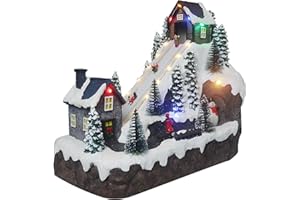 TOP TREASURES Christmas Village Sledding Down Hill - Lighted Musical Snow Village with 8 Animated Kids Going Down The Mountain