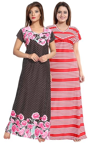 Printed Serena Satin Women Maternity Gowns for Feeding - Multicolor - Free Size - Pack of 2