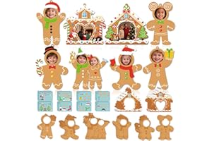 VABAMNA 28 Pack Christmas Picture Frame Craft Kit for Kids, Xmas DIY Gingerbread Man House Picture Frames Paper Crafts Christmas Hanging Ornaments for Xmas Tree Holiday Winter Decor Class Art Game Activities