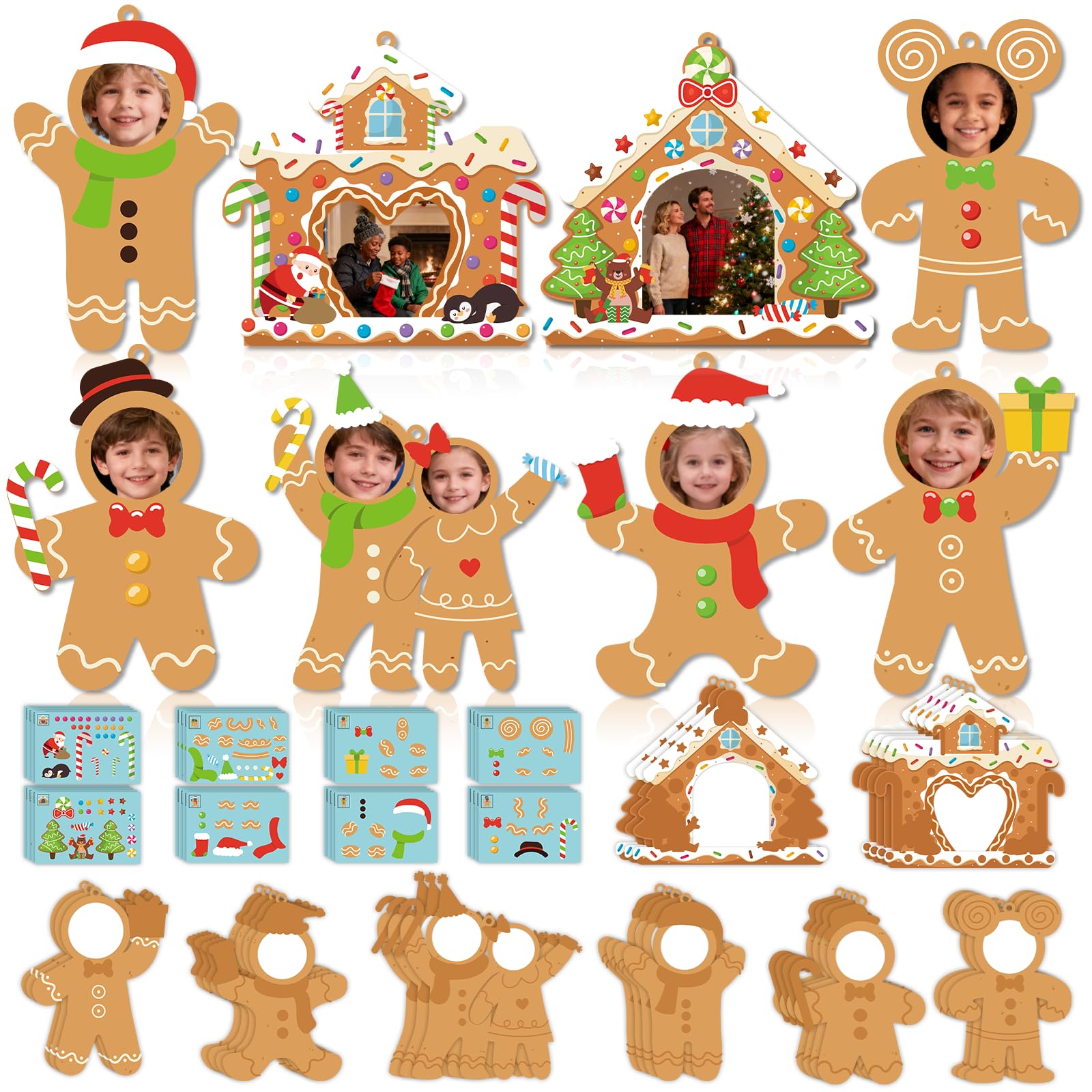 Photo 1 of 28 Pack Christmas Picture Frame Craft Kit for Kids, Xmas DIY Gingerbread Man House Picture Frames Paper Crafts Christmas Hanging Ornaments for Xmas Tree Holiday Winter Decor Class Art Game Activities